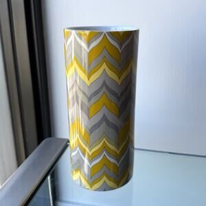 Jonathan Adler Carnaby Yellow Flame Porcelain Cylinder Vase 9" Retro Geometric
